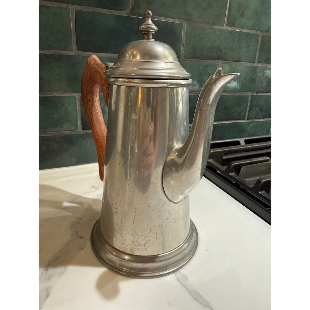 Vintage Stieff Pewter Coffee Teapot P1-12 Wooden Handle